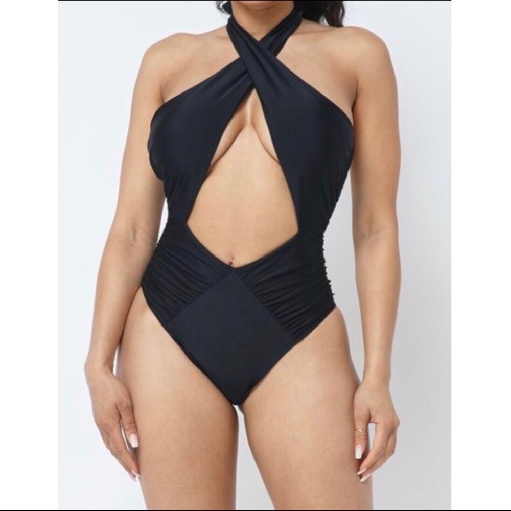 NWT black cross halter bikini